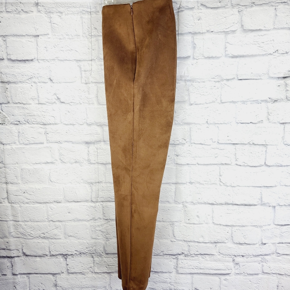 Chaps Pants Women's L Brown Suede Side Zip Stretch Tapered Leg Mid-Rise - Picture 5 of 7